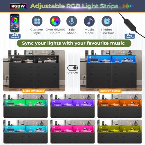 image for DICTAC LED Dresser for Bedroom, 6 Drawer Double Dresser with Charging 