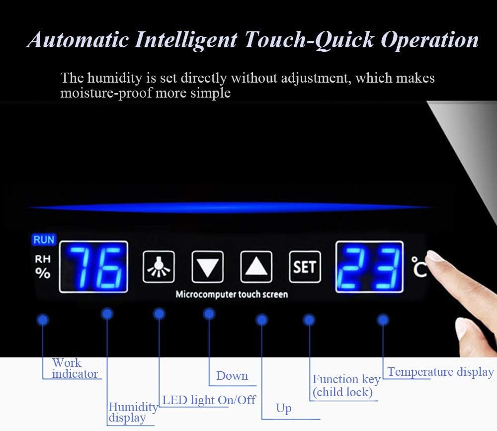Dry Cabinet - Deshumidificador automático de cámara táctil inteligente de 85 L para lente de cámara, equipo electrónico, sellos, té, almacenamiento de joyas