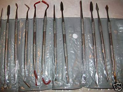 12-pc WAX CARVER SPACTULA DENTAL PICK TIPS PROBE JEWELERS SET #DD 312