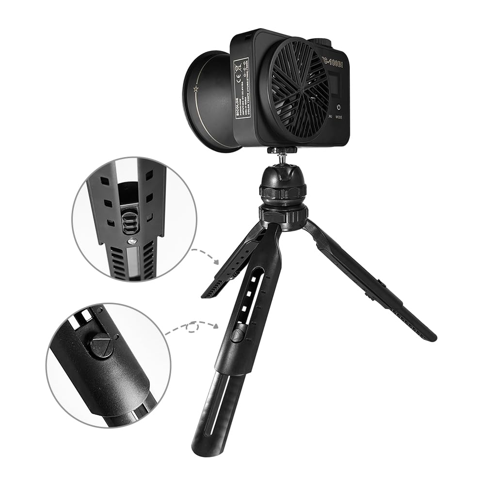 Luce video COB da 100W con attacco Bowens e impugnatura portatile, illuminazione bicolore 10000Lux/m 2700K-7500K con 10 simulazioni di scenari, con controllo a pannello e controllo APP
