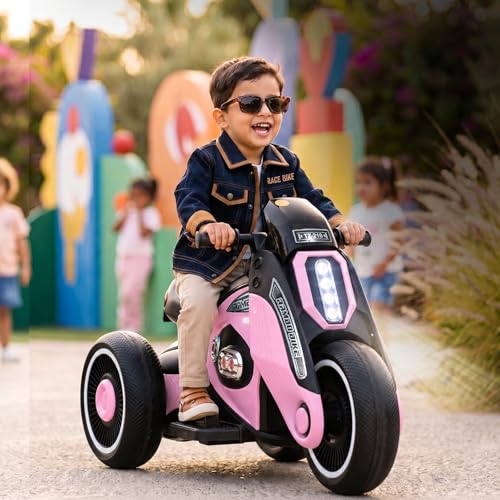 Image of Toyzone Rambo Electric Bike - Pink | 12V Rechargeable Bike for Kids with 4.5Ah Battery | LED Lights, Music, MP3 | Smooth Acceleration | 6M Battery Warranty | for Big Kids Age 4-12 Years, Up to 35kg