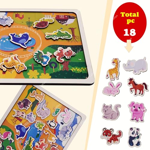 Image of Wooden Animal House Puzzle Toy Montessori Shape Sorting Puzzle with Animals and Matching Homes Educational Wooden Puzzle for Toddlers and Kids Age 2 3 4 5 6 7 Years Fine Motor & Logic Skill Builder