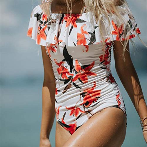 Costume da Bagno Bikini Sexy con Stampa Floreale Sexy da Donna Costume da Bagno Siamese con Stampa a Righe da Donna (Dimensioni : X-Large)