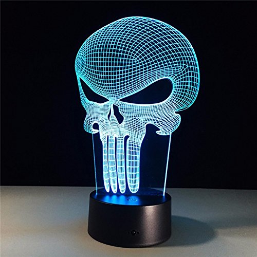 3D LED Color Changing Lamp Punisher Skull Multi-colored Bulbing Light Acrylic 3D Hologram Illusion Desk Lamp for Kids