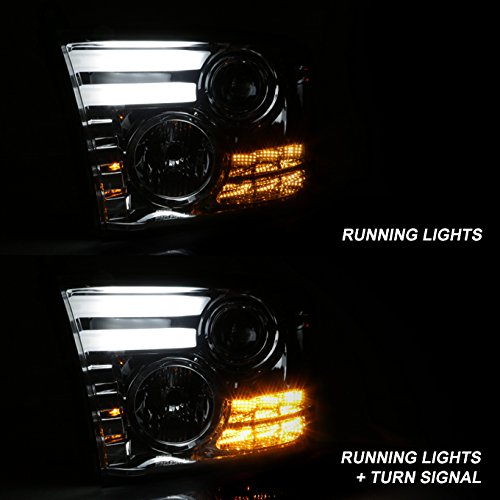LQI Faros Delanteros LED Estilo Tablón Compatibles Con Dodge Ram 1500 2500 3500 2013-2018 Proyector De Fábrica 9 Pines Modelo Lente Transparente Carcasa ámbar Reflector