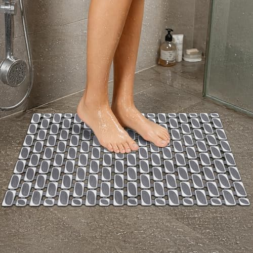 Image of LUXEHOME International Rubber Shower Mat for Bathroom Floor Anti Slip Water Resistant Ibija Pattern Bath Tub Shower Matt Heavy Duty 40x70 Cm Grey Pack of 1