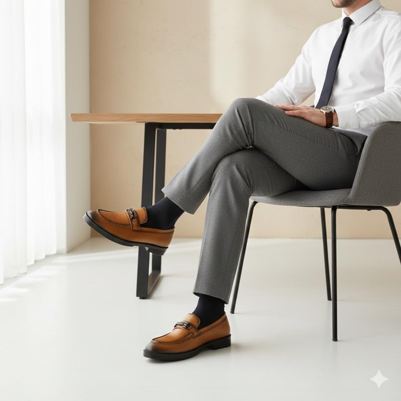 Image of Men's Chain Buckle Loafers || Premium Smooth Faux Leather Slip On || Formal Office & Casual Wear Shoes