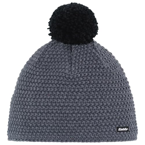 Bonnet à pompon Eisbär Jamie anti-froid en maille tricolore anthracite et doublure polaire