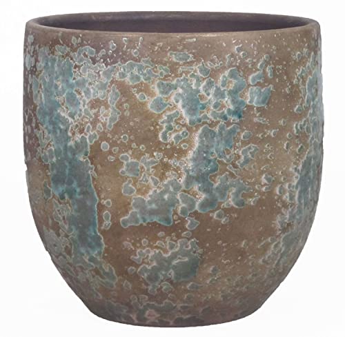 INNA-Glas Maceta de cerámica rústica, Degradado de Color, marrón-Verde, 13 cm, Ø 14 cm - Jarrón Decorativo