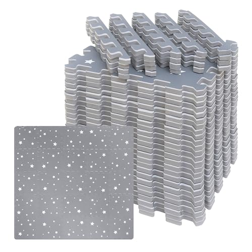 Edukit Night Stars EVA Foam Mats with Borders; 25 Pieces; 31.5cm x 31.5cm; 1.2cm – Dark Grey Interlocking Floor Tiles