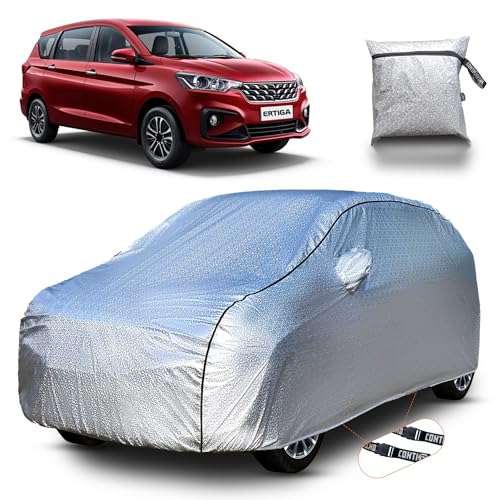 Image of Continental [SilverGuard] Dual Belts Extra Protection Old Maruti Ertiga Body Cover (2018-2024) Build with Triple Stitched, Waterproof & Dustproof Car Cover for Ertiga (Metallic Silver).