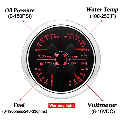 Artilaura Speedometer Gauge Set - Gps Speedometer With Tachometer,Fuel Level Gauge Water Temperature Gauge Oil Pressure Gauge Voltage 4In1 Gauge For Car Auto Boat Marine(Black And Silver) #TOP1
