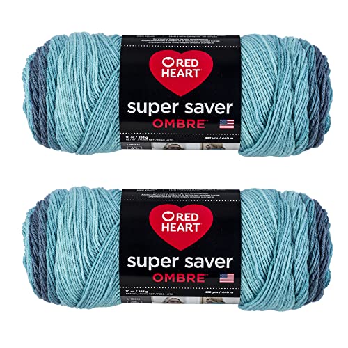 Image of Red Heart Super Saver Jumbo Blue Tiful Ombre Yarn - 2 Pack of 283g /10oz - Acrylic - 4 Medium (Worsted) - 482 Yards - Knitting /Crochet