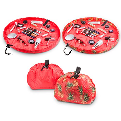 Lay-n-Go Drawstring Makeup Bag – Travel Cosmetic Bag and Jewelry, Electronics, Toiletry Bag , Pineapple Coral/Coral - 2 Pack, 21 inch