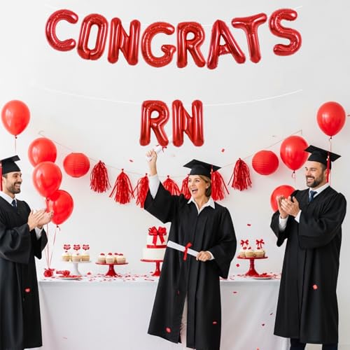 Image of TONIFUL 2026 Nurse Graduation Decorations Red Congrats RN 2026 Balloons 16 Inch RN 2026 Banner Class of 2026 Registered Nurse Balloons Decorations 2026 Nursing Graduation Party Supplies
