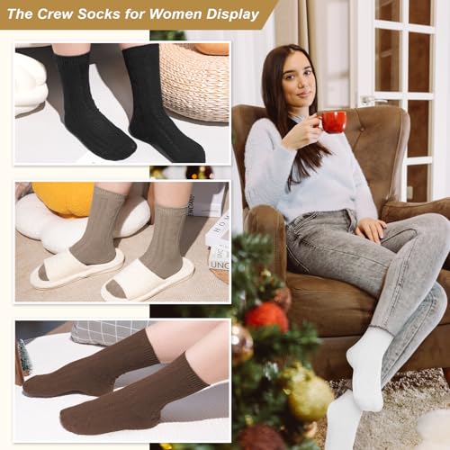 Image of Justay Crew Socks for Women, Cute Knit Boot Dress Cotton Socks | Athletic, Breathable, Warm, Soft, Comfortable, Calf, Gifts, Casual, Size 5-9, Fall