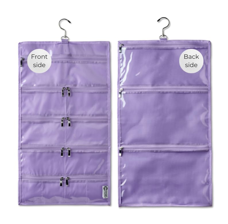 Kendall Country On-The-Go Organizer, 14 Clear Vinyl Pockets, Hanging Travel Case for Makeup and Accessories, 13.5 x 24 inches (Lilac, Large)