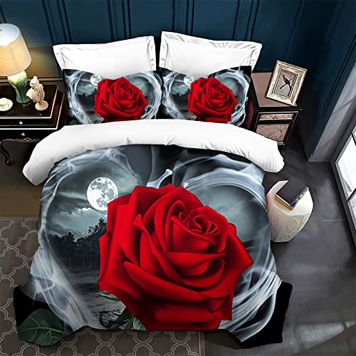 Ropa de Cama de 220x 240 cm,Juego de Ropa de Cama de 3piezas,Microfibra con Cremallera y 2 Fundas de Almohada(Rosa a la luz de la Luna,220 x 240 cm) Cover