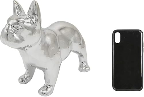 Miniatura 14 de Estatua de bulldog francés, estatua de perro de cerámica de pie gris oscuro mate, escultura decorativa para jardín o decoración del hogar, estatua