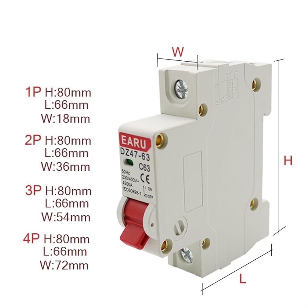 Salvavita Riarmo Automatico 1 Pz 1-4 Poli 3A/6A/10A/16A/20A/32A/40A/50A/63A 400V Tipo C Mini Circuit Breaker MCB 35mm Rail Mount capacità di Rottura 6KA Differenziale Riarmo Automatico(4,50A)