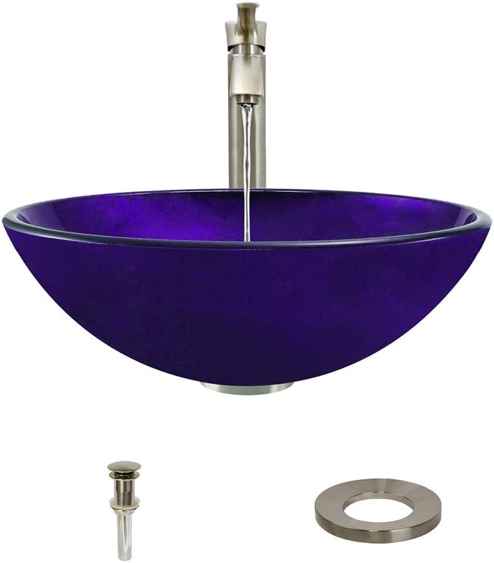 50% Off Discount MR Direct 642-726-BN Purple Glass Vessel Sink Foil Undertone with Faucet and Pop-Up Drain in Brushed Nickel, 726 Review Discount MR Direct 642-726-BN Purple Glass Vessel Sink Foil Undertone with Faucet and Pop-Up Drain in Brushed Nickel, 726