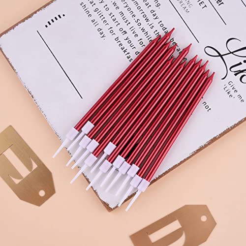 Image of PHD CAKE Red Long Thin Metallic Birthday Candles, Cake Candles, Birthday Parties, Wedding Decorations, Party Candles
