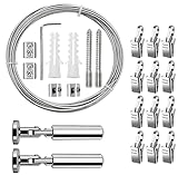 Vunanvu 5 m Gardinenseil Vorhang Drahtseil Spanner Gardinenstange mit 24 Metall Clips Haken...