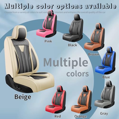 Image of Car Seat Covers Compatible with Chevy Equinox 2011-2026, Premium Leather Breathable, Wear Resistant, Airbag Compatible, All-Weather Protection & Full Coverage, 2 Front Seat Beige&Black