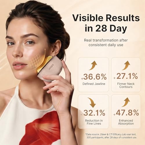 Image of ZDEER GS5 Brass Electric Heated Gua Sha Facial Sculpting Tool with Vibration, Women's Facial Massager, LED Red Light Therapy for Neck & Face, Skin Firming Device, Premium Gift for Wife Mom, Pink