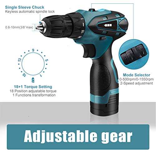 Einstellbare wiederaufladbare elektrische Bohrmaschine mit Li-Ionen-Akku Ergonomische Akku-Bohrmaschine mit Variabler Geschwindigkeit zum Schrauben, Befestigen und leichten Bohren von Holz und Ku – Bild 4