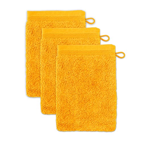 Möve Superwuschel Waschhandschuh 15 x 20 cm aus 100% Baumwolle, Gold 3er Set – Ansicht 1
