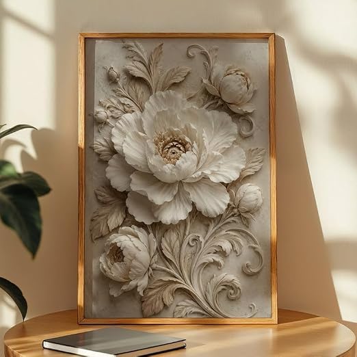Image of NoWorries Floral Botanical Wall Painting with Frame | Premium Textured Flower & Leaf Artwork, Pastel Nature Wall Decor Framed for Living Room Bedroom Office and Home Decoration (Art-6,21x31inch)
