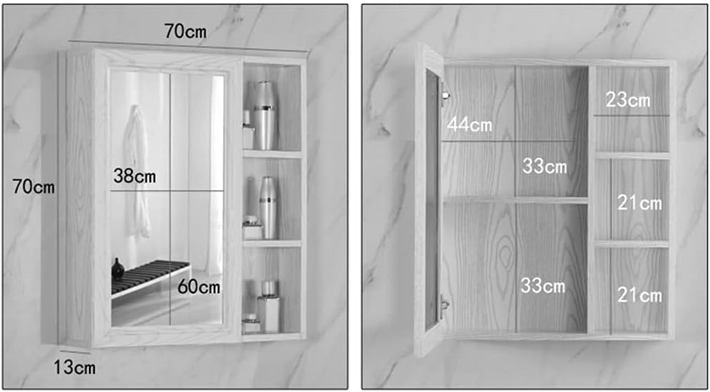 Bathroom Mirror Cabinet Mirror Jewelry Cabinet Square Space Aluminum Mirror Cabinet Moisture Proof Wall (Color : Red-Brown, Size : 70 * 70cm) (Red Brown)