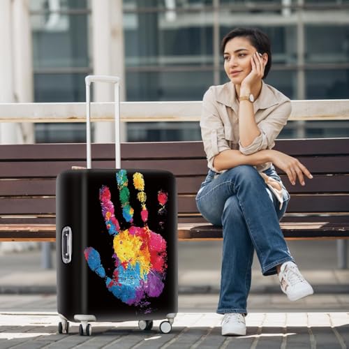 Image of Colorful Handprint Luggage Cover - Stretchable Suitcase Protector- Bold Travel Cover with Multicolor Print - Durable & Easy to Spo,XL