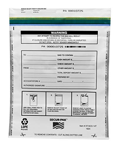 Secur-Pak Deposit Bags - Pack of 100 - Bill Capacity, 12,000 - Premium, Level 4 Security Tamper Evident, White Security Bags - Self Sealing, Opaque 2.5 Mil Plastic - 20" x 20" - SECUR-PAK