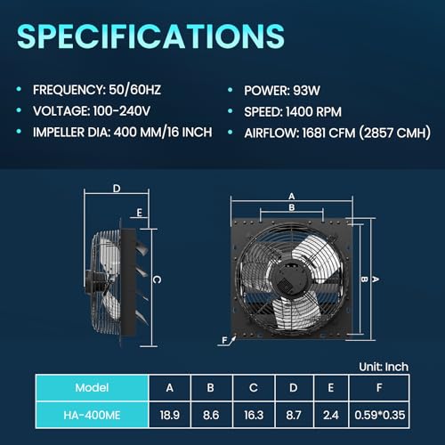 Image of HG Power 16 Inch Attic Fan with Speed Controller, 1681 CFM Shutter Exhaust Fan with EC Motor, Wall Mounted Greenhouse Fan for Shed, Basement, Gable, Chicken Coop Ventilation Use, Black
