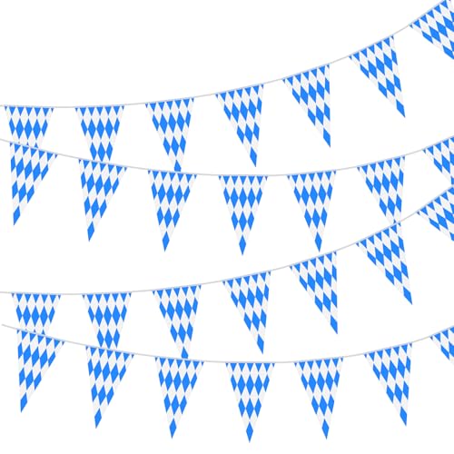 NEBURORA Bandeiras de 131 pés para Oktoberfest, pacote de 4 galhardetes bávaros com 80 bandeiras para decoração de festas da Oktoberfest alemã
