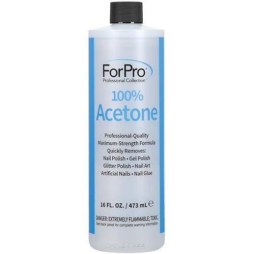 ForPro Professional Collection Acetona 100% pura, removedor profesional de esmalte de uñas para uñas naturales, artificiales, acrílicas y