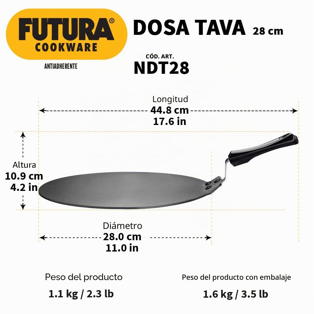 Futura Hawkins Q41 Antiadherente Dosa Tava Plano/Plancha, Negro, 11"