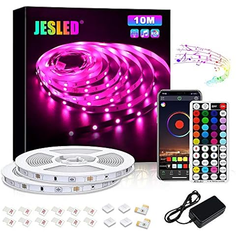 LED Strip Lights 10m, JESLED SMD 5050 RGB LEDs Colour Changing Kit, Bluetooth Music Sync, App Control, 44key Remote, with for Home, Kitchen, Party,Christmas Cover