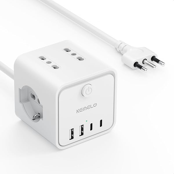 Ciabatta Elettrica Multipresa con 4 Prese Universali 10/16A ITA e Schuko, 2 M Prolunga Elettrica con 2 USB A+2 USB C,Presa Multipla Spina Piatta Salvaspazio con Interruttori per Casa, Ufficio Nero - 1