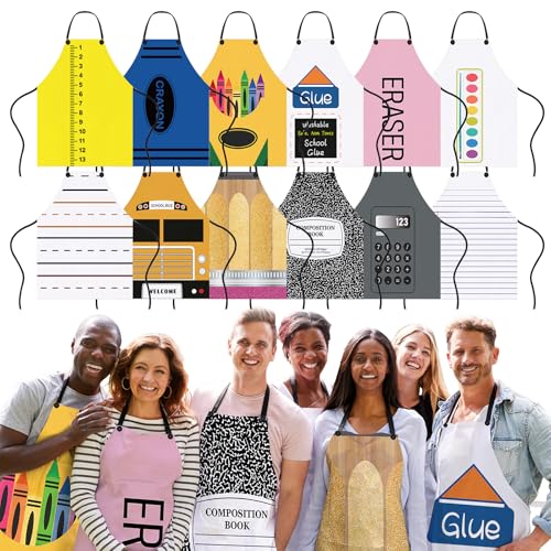 12 Pcs Teachers Stationery Apron Costume Bulk Group Costume Marker Set Pencil Notebook Crayon Ruler Composition for Teachers Family Fancy Dress Outfit Halloween Back to School Grad Cosplay Dress up