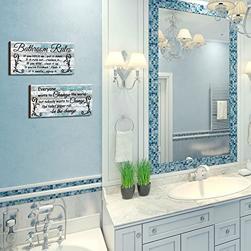 2 Pieces Bathroom Wall Decor Bathroom Rules Flower Wall Art Funny Ocean Beach Bathroom Signs Rustic Bathroom Wooden Signs Farmhouse Toilet Wall Decor (Chic Style) #TOP6