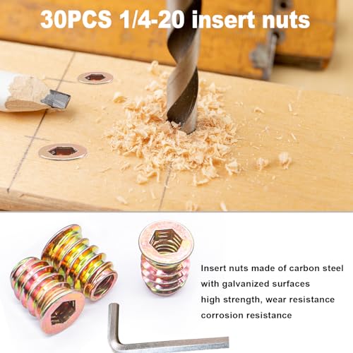 taiss 30 sets 14-20 x 3434 furniture screw nut threaded inserts for wood14-20 x 193234 nut threaded wood inserts bolt fastener connector hex socket drive screw-in nuts with hex spanner