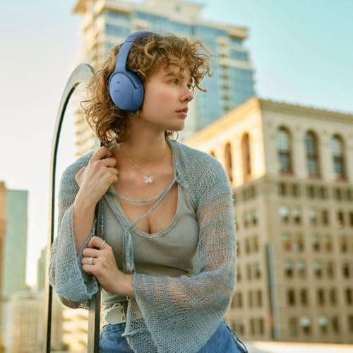 Image of Bose QuietComfort Headphones - Wireless Bluetooth Headphones, Active Over Ear Noise Cancelling and Mic, Deep Bass Bundle + Desktop Headphone Stand + Green Extreme Dual Wall Charger (Blue Dusk)