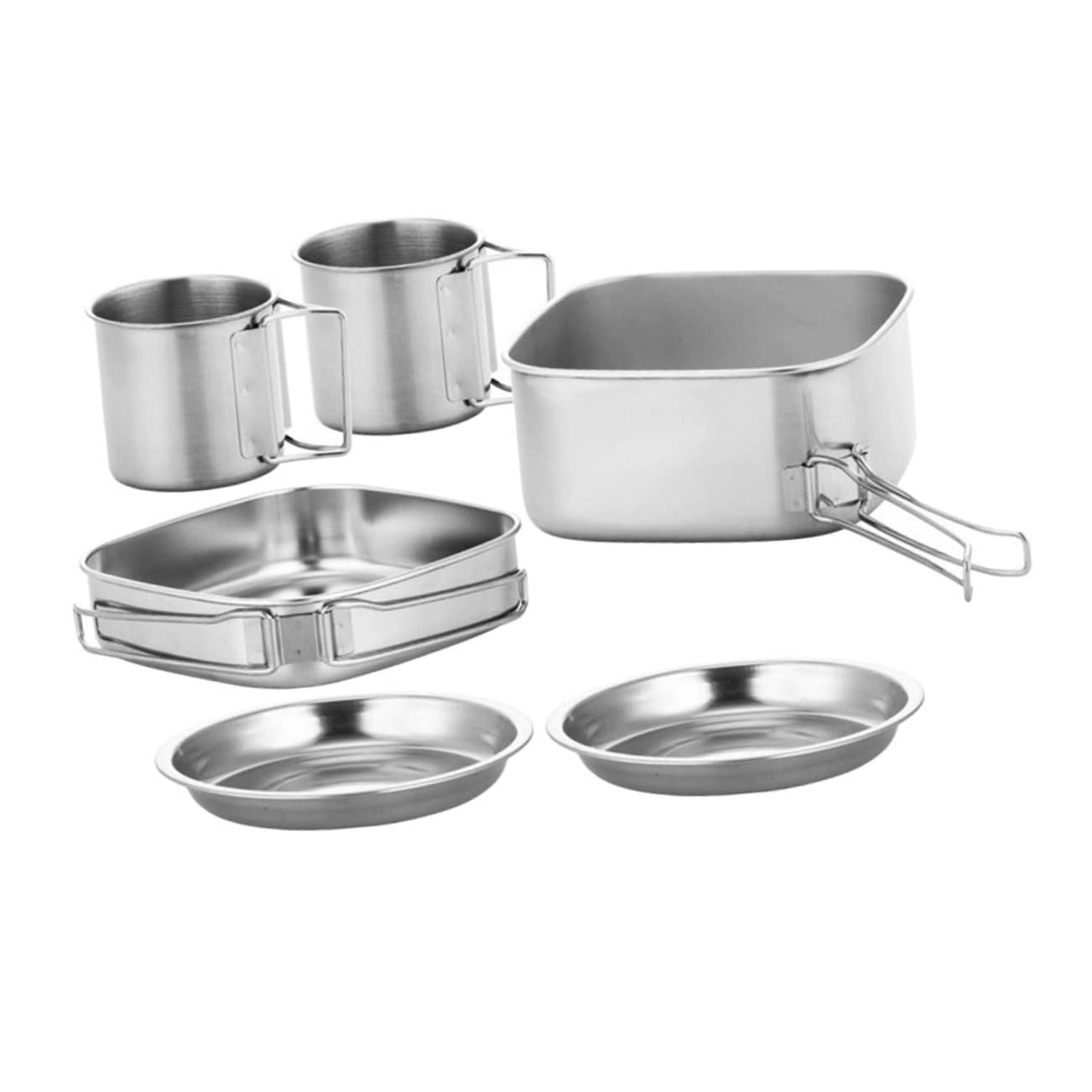 Mikikit 1Set Portable Stainless Steel Camping Cookware Compact Outdoor Cooking Pan with Long Handle Practical Gear for Camping Hiking Fishing and Barbecue Activities