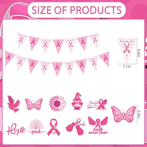 Image of Gameza Breast Cancer Decorations Pink - 12PCS Breast Cancer Awareness Decorations Pink and White Ribbon Banner Cancer Awareness Charity Activity Party Hanging Swirls Supplies Decor Home Office