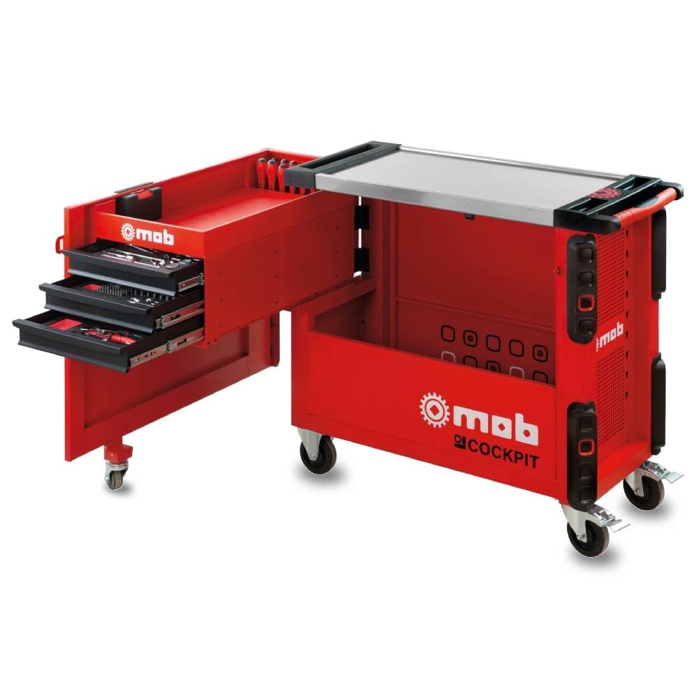 MOB - Servante d'atelier Professionnelle Cockpit avec Ouverture latérale - Grande Surface de Travail 0.63 m² - tiroirs Anti-​Bascule et système de Recharge sécurisé