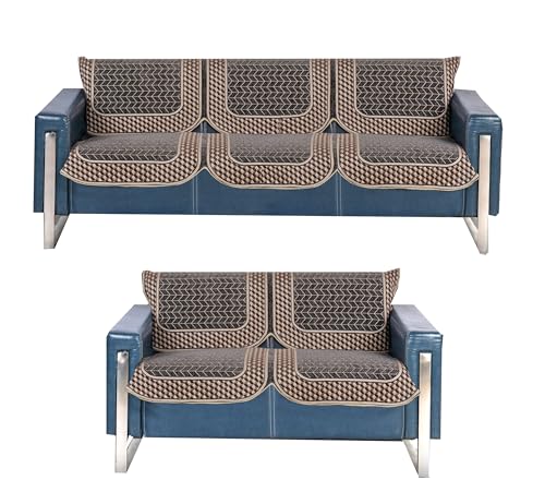 Image of Premium Chenille Woven Anti-Slip 3 Seater + 2 Seater Sofa Cover | L-Shape Sofa Seat Protector for Living Room | Durable & Stylish Slipcover - Dark Grey - 3D