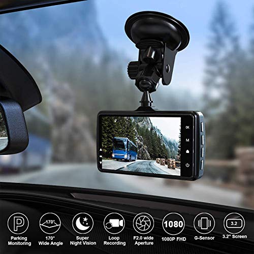 Dash Cam Front and Rear Car Camera 1080P 3.2" Dashboard Camera with 32GB SD Card, 170°Wide Angle, Night Vision Dashcam for Cars, Driving Recorder with G-Sensor, Loop Recording